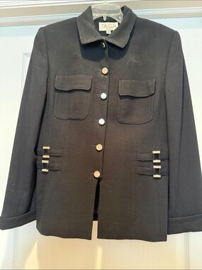 TAGA Paris Vintage WoolBlack Women's Button-Front Blazer with Silver Accents